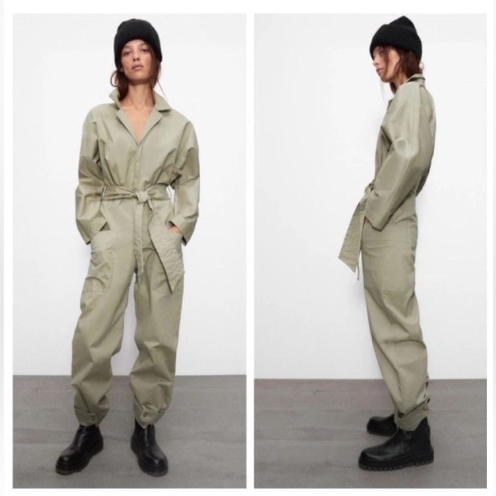 Zara Khaki Jumpsuit‎ Relaxed Fit Utility Style